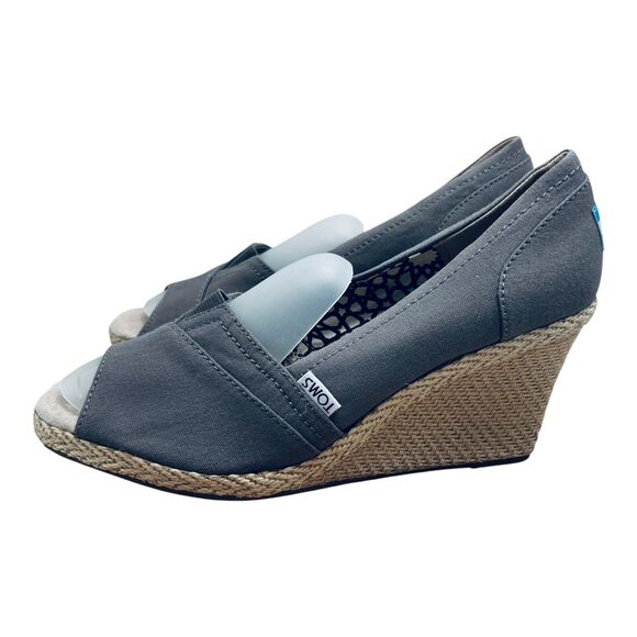 Toms Espadrilles Wedge Ash Grey Canvas Sz 10 Open Toe Heel Casual Sandal NWT - Picture 4 of 9